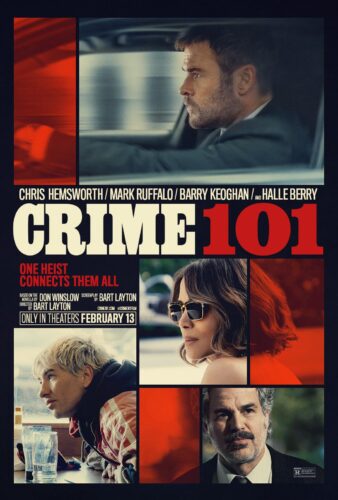 Crime 101 movie poster featuring Chris Hemsworth and ensemble cast