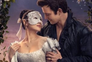 Bridgerton Season 4 poster featuring Sophie Baek and Benedict Bridgerton at a masquerade ball